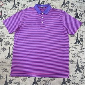 Peter Millar Summer Comfort Purple/Pink Striped Short Sleeve Polo Shirt Size XL